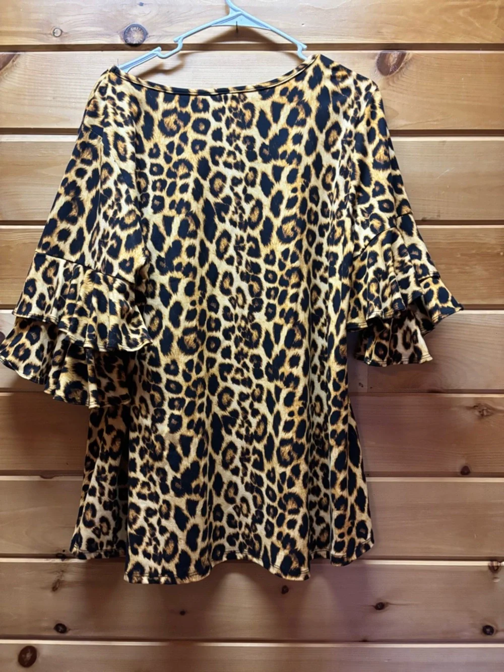 Leopard Print Ruffle Sleeve Blouse - Gold/Black - Picture 3 of 4